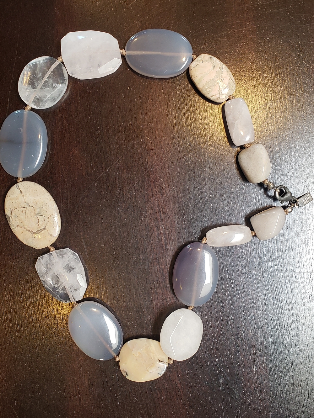 Natural Stone Beaded Necklace - Gray and Cream